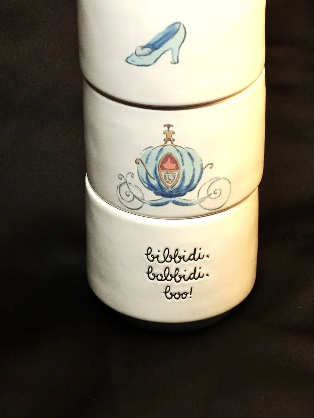 Four Cinderella Stacking Ramekins by Rae Dunn for Disney Princess.